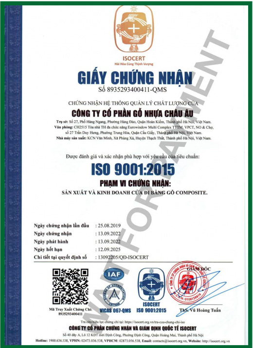 Giấy chứng nhận chất lượng tiêu chuẩn ISO 9001:2015