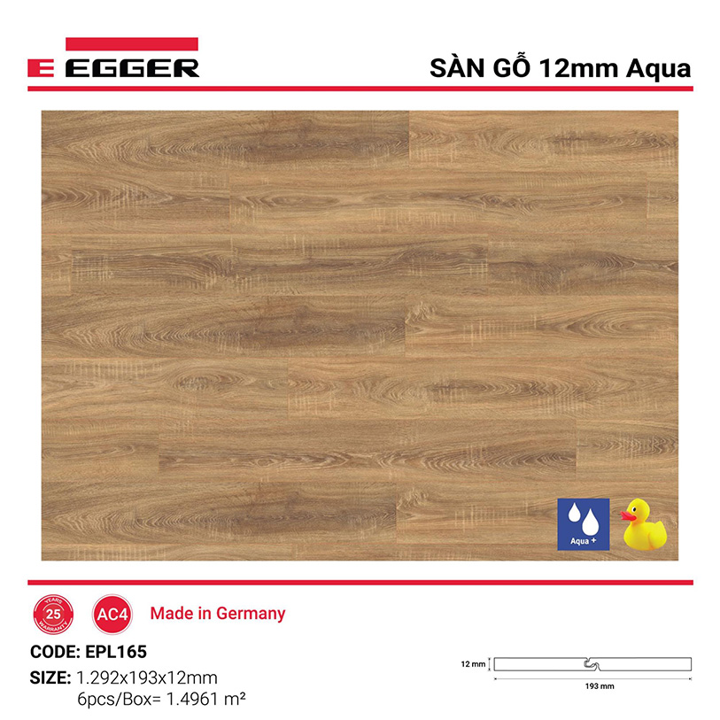 Sàn gỗ Egger Aqua 12mm màu trung tính mã EPL165
