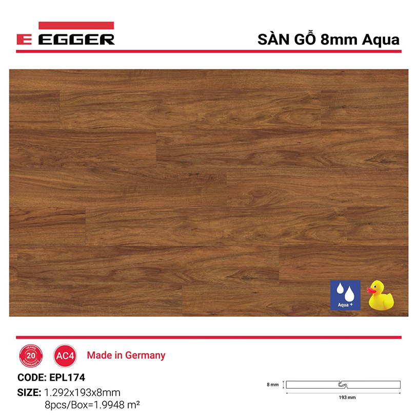 Sàn gỗ Egger Aqua 8mm màu tối mã EPL174