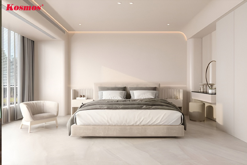 Sàn gỗ màu trắng xám cho phòng ngủ hiện đại