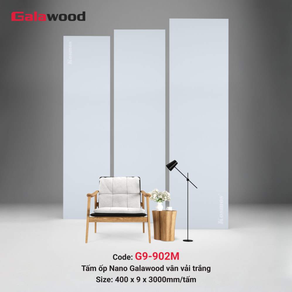 Tấm ốp Nano Galawood G9-902M vân vải trắng Tấm ốp Nano Galawood G9-902M vân vải trắng
