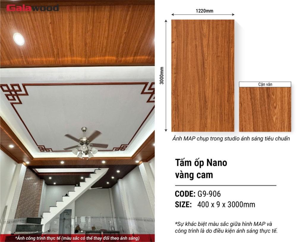 Tấm ốp Nano Galawood G9-906 vàng cam nâng cao thẩm mỹ không gian nội thất Tấm ốp Nano Galawood G9-906 vàng cam nâng cao thẩm mỹ không gian nội thất