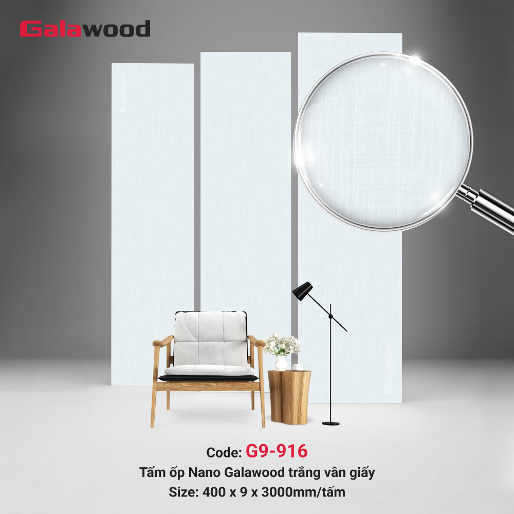 Tấm Nano Galawood G9-916 có họa tiết trắng vân giấy hiện đại
