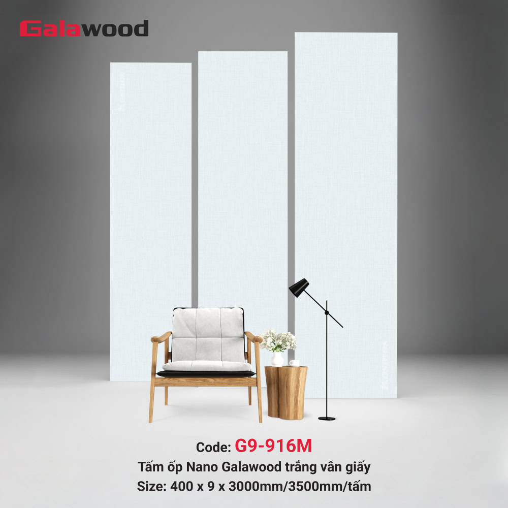 Tấm ốp Nano Galawood G9-916M ấn tượng bởi bề mặt trắng vân giấy
