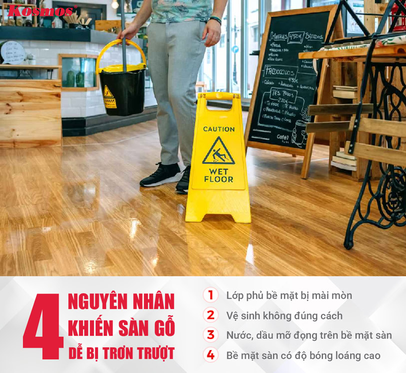 4 nguyên nhân khiến sàn gỗ dễ bị trơn trượt