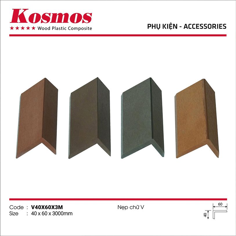 Nẹp góc V40x60 gỗ nhựa Kosmos