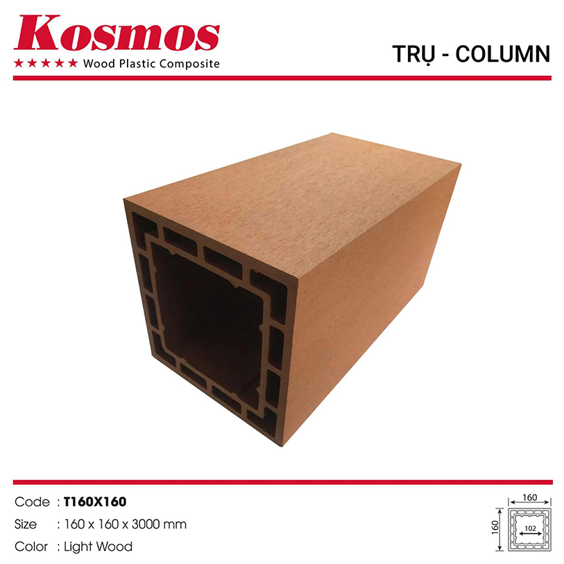 Pergola Kosmos T160X160 plastic wood pillar in Light Wood color
