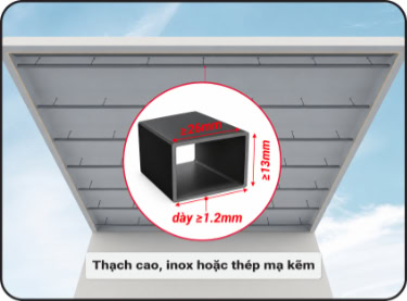 Chất liệu bằng thanh xương thạch cao, inox hoặc thép mạ kẽm ≥13x26mm, dày ≥1,2mm