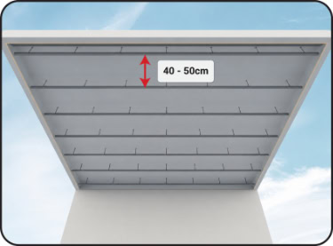 Khoảng cách giữa các thanh xương 40 - 50cm (400 - 500mm)