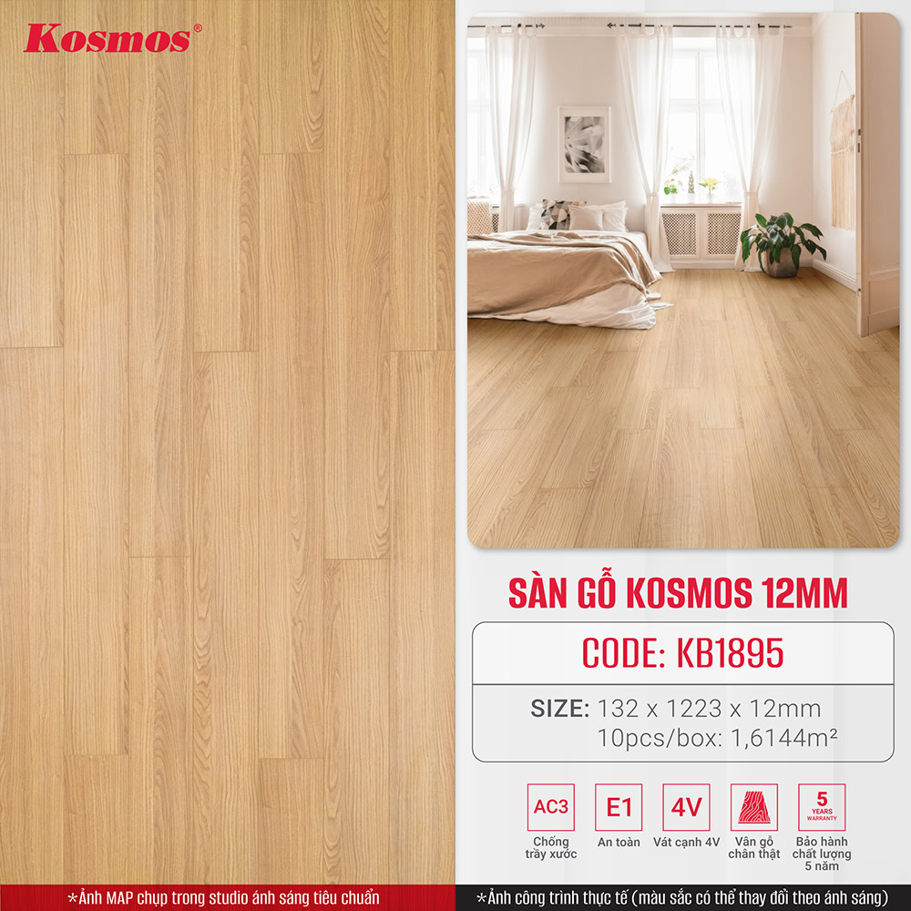 Hình ứng dụng sàn gỗ Kosmos KB1895 vàng kem