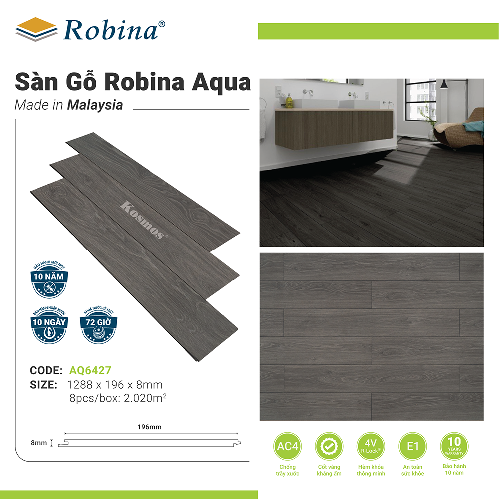 Sàn gỗ Robina Aqua cốt vàng AQ6427