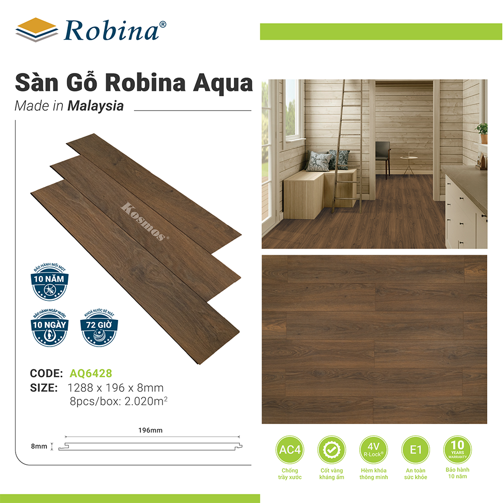 Sàn gỗ Robina Aqua cốt vàng AQ6428