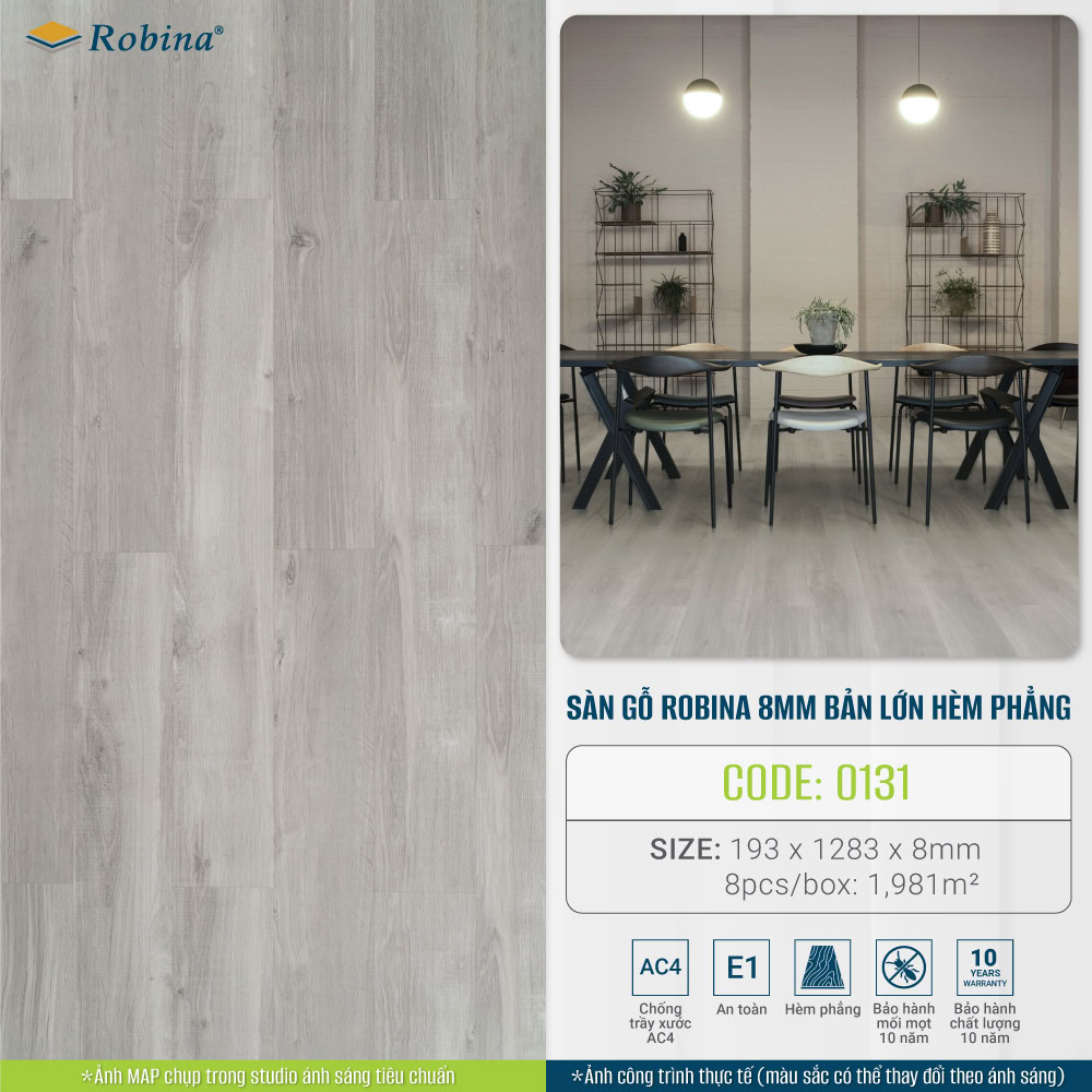 Hình ứng dụng sàn gỗ Robina O131 xám trắng Hình ứng dụng sàn gỗ Robina O131 xám trắng