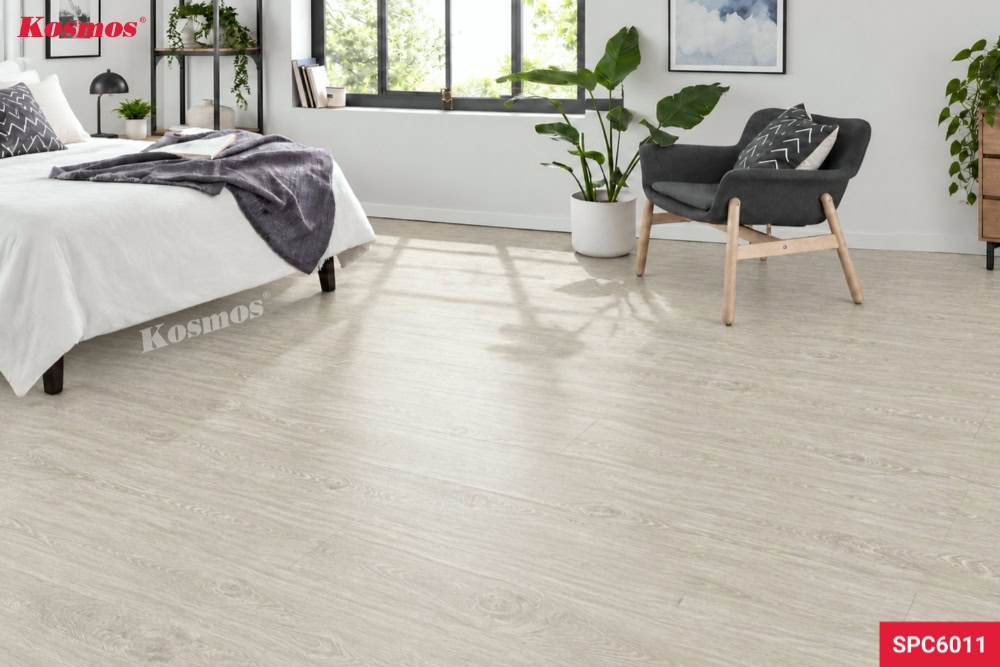 Sàn nhựa SPC6011 vàng sồi nhạt có thể ứng dụng trong nhà ở hoặc cửa hàng kinh doanh
