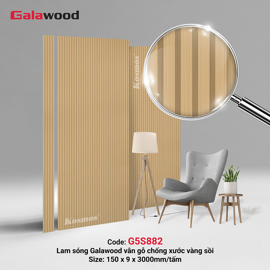 Lam sóng Galawood G5S882 đồng màu tấm ốp than tre vân gỗ vàng sồi