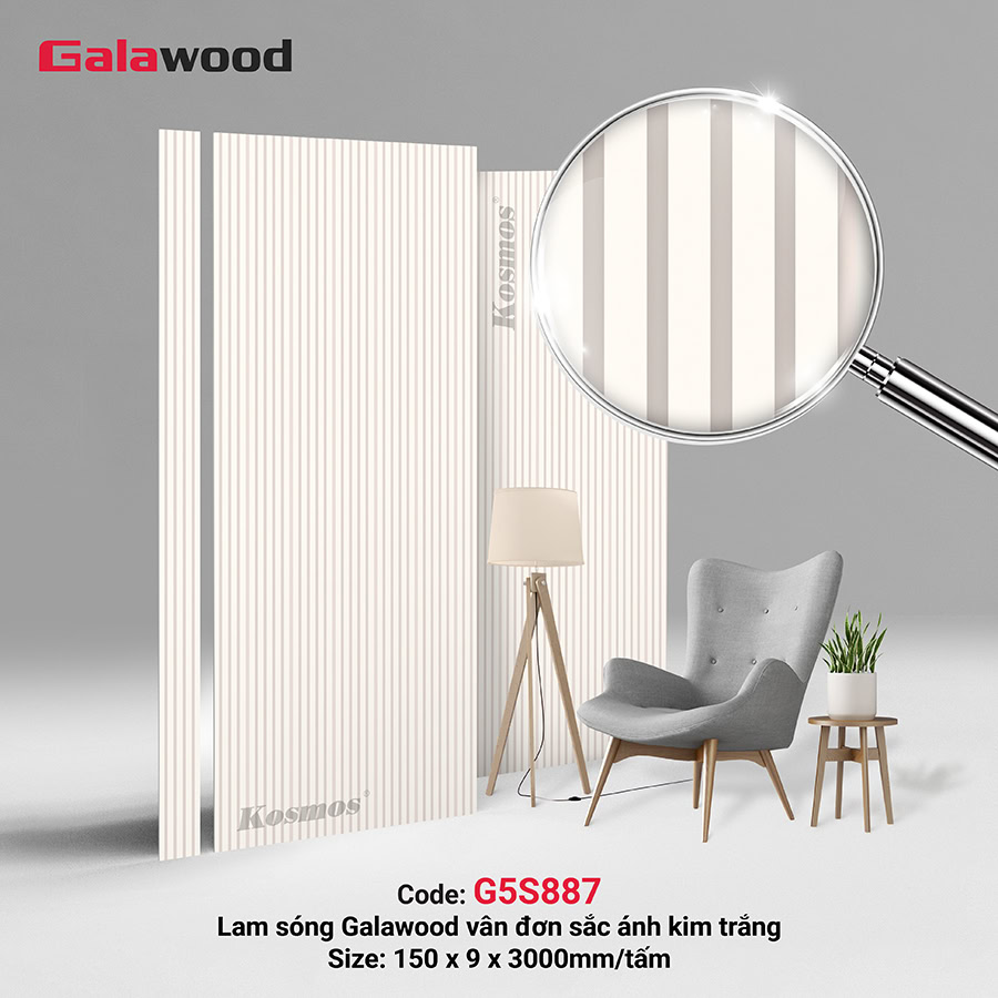 Lam sóng Galawood vân đơn sắc ánh kim trắng G5S887