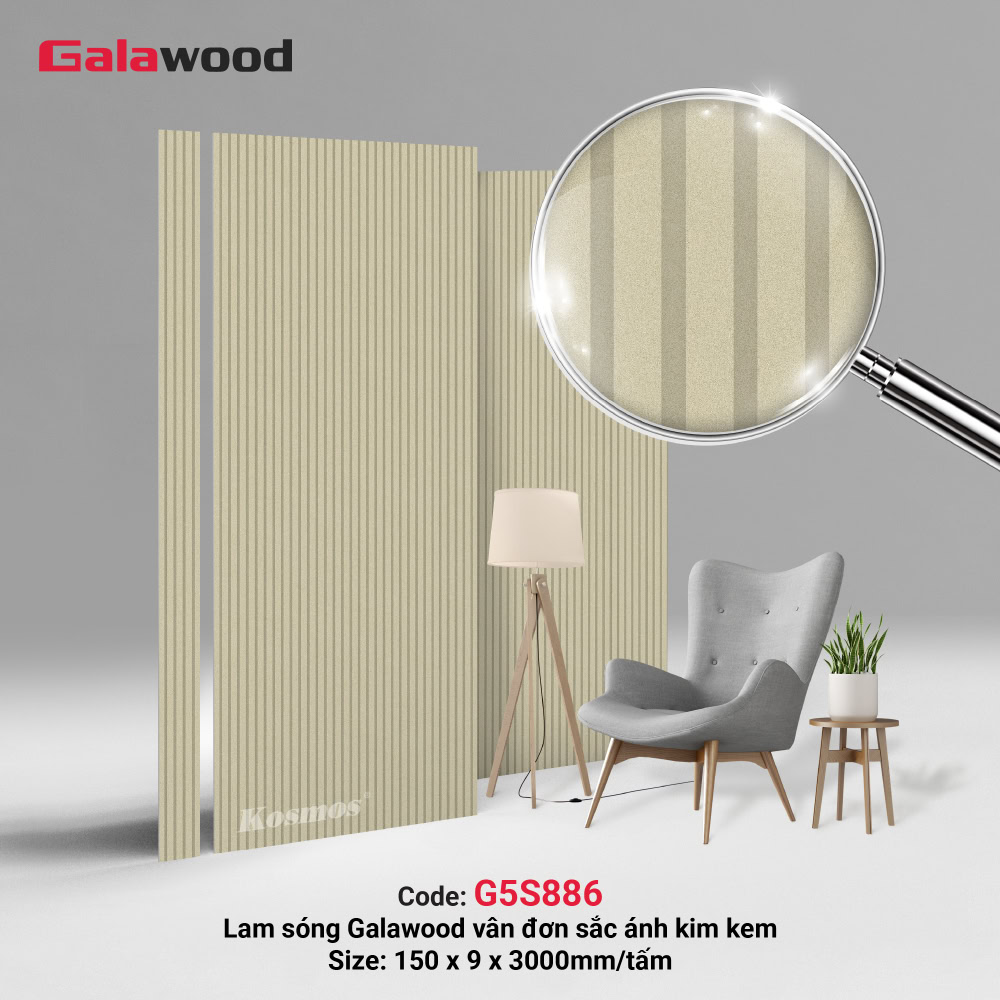 Lam sóng Galawood vân đơn sắc ánh kim kem G5S886 Lam sóng Galawood vân đơn sắc ánh kim kem G5S886