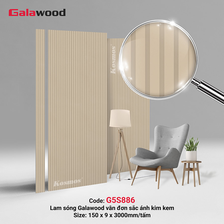 Lam sóng Galawood vân đơn sắc ánh kim kem G5S886