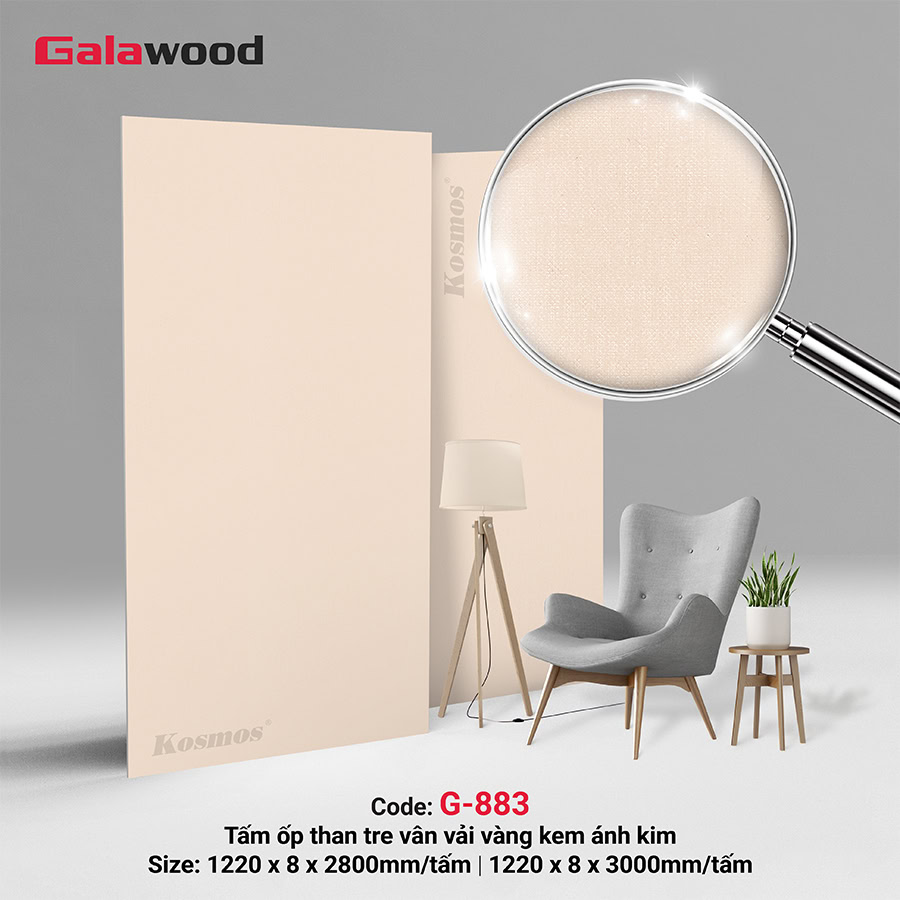 Tấm ốp sợi than tre vân vải vàng kem ánh kim G-883 Galawood