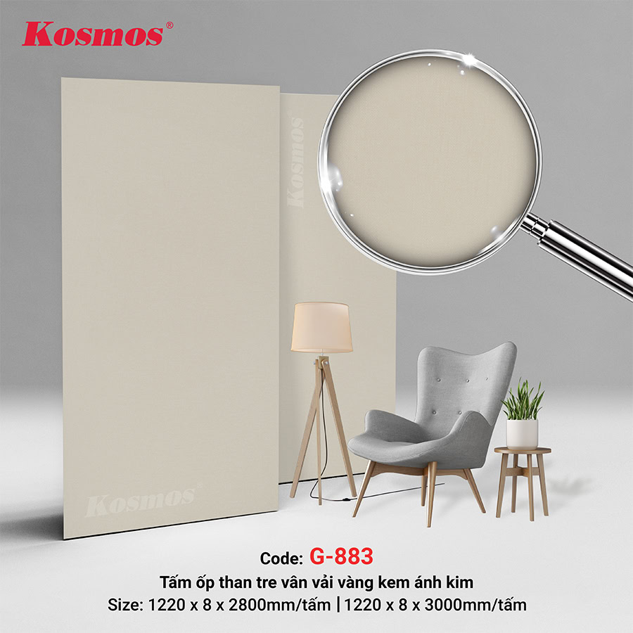 Tấm ốp sợi than tre vân vải vàng kem ánh kim G-883 Galawood