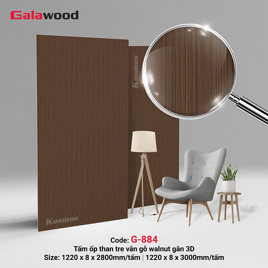 Tấm ốp sợi than tre vân gỗ walnut G-884 Galawood