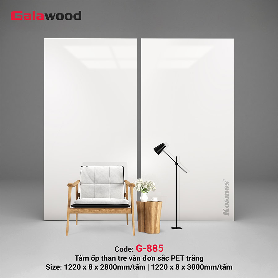 Tấm ốp tường/ốp trần than tre vân đá trắng PET G-885