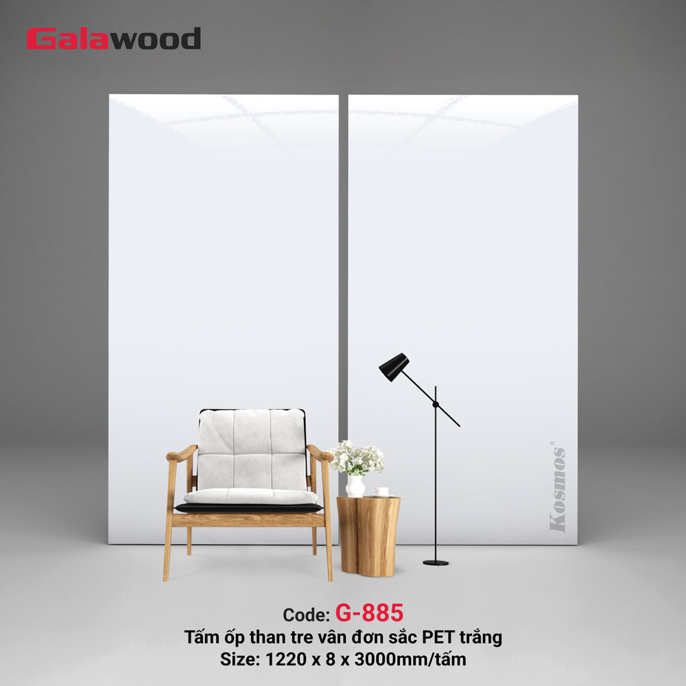 Tấm ốp tường/ốp trần than tre vân đá trắng PET G-885 Tấm ốp tường/ốp trần than tre vân đá trắng PET G-885