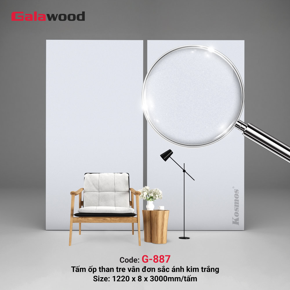 Tấm ốp than tre ánh kim trắng chống xước G-887 Tấm ốp than tre ánh kim trắng chống xước G-887