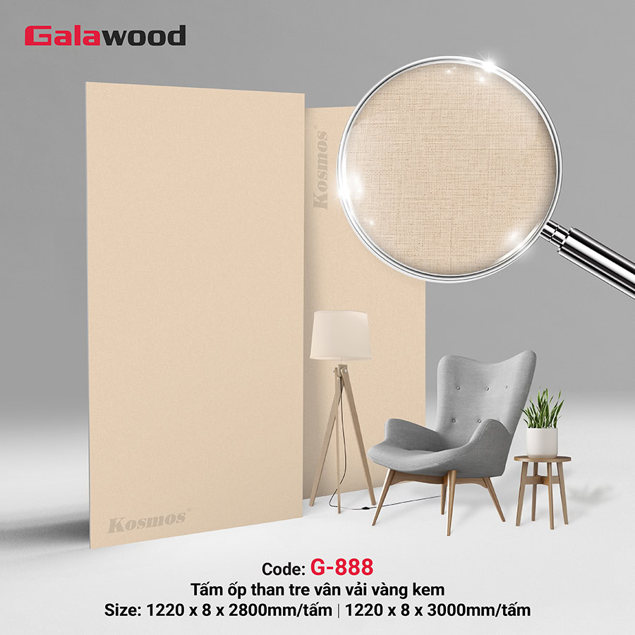 Tấm ốp tường/ốp trần than tre vân vải vàng ánh kim G-888 Galawood