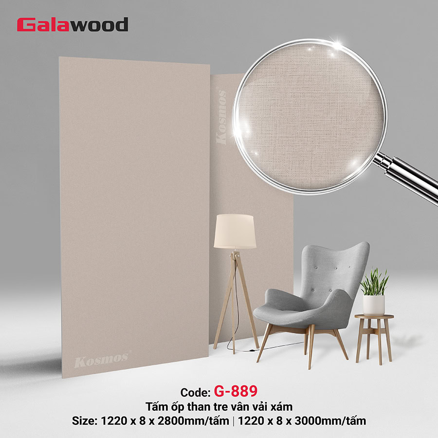 Tấm ốp than tre vân vải màu xám G-889 Galawood Tấm ốp than tre vân vải màu xám G-889 Galawood