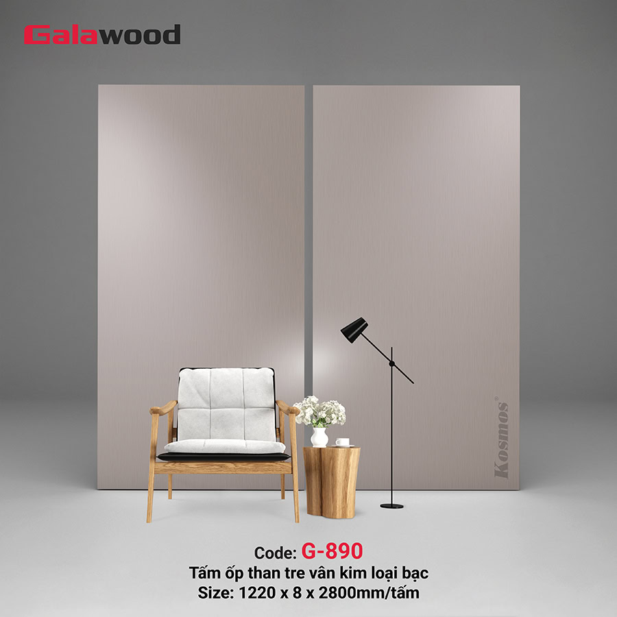 Tấm ốp sợi than tre Galawood vân kim loại xước bạc G-890