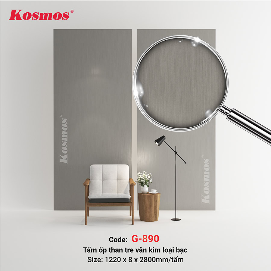 Tấm ốp sợi than tre Galawood vân kim loại xước bạc G-890 Tấm ốp sợi than tre Galawood vân kim loại xước bạc G-890