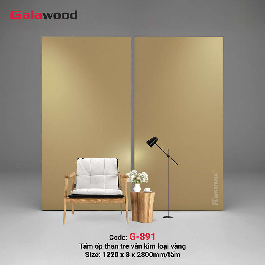 Tấm ốp sợi than tre G-891 vân kim loại xước vàng