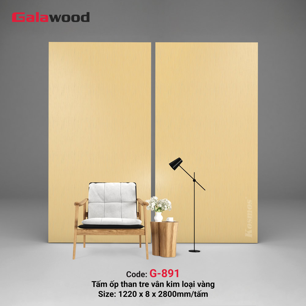 Tấm ốp sợi than tre G-891 vân kim loại xước vàng Tấm ốp sợi than tre G-891 vân kim loại xước vàng