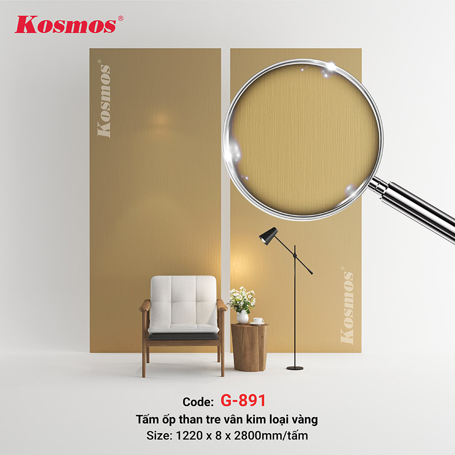 Tấm ốp sợi than tre G-891 vân kim loại xước vàng
