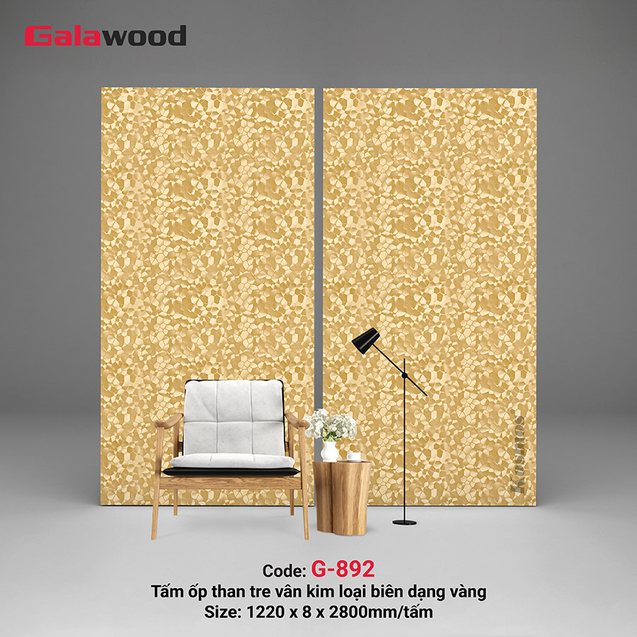 Tấm ốp sợi than tre G-892 vân kim loại biên dạng lục giác phẳng vàng