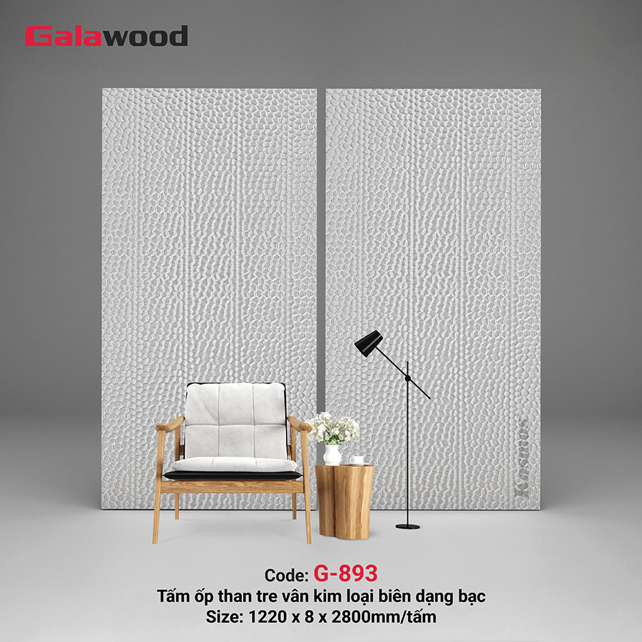 Tấm ốp sợi than tre vân kim loại biên dạng lục giác lõm bạc G-893