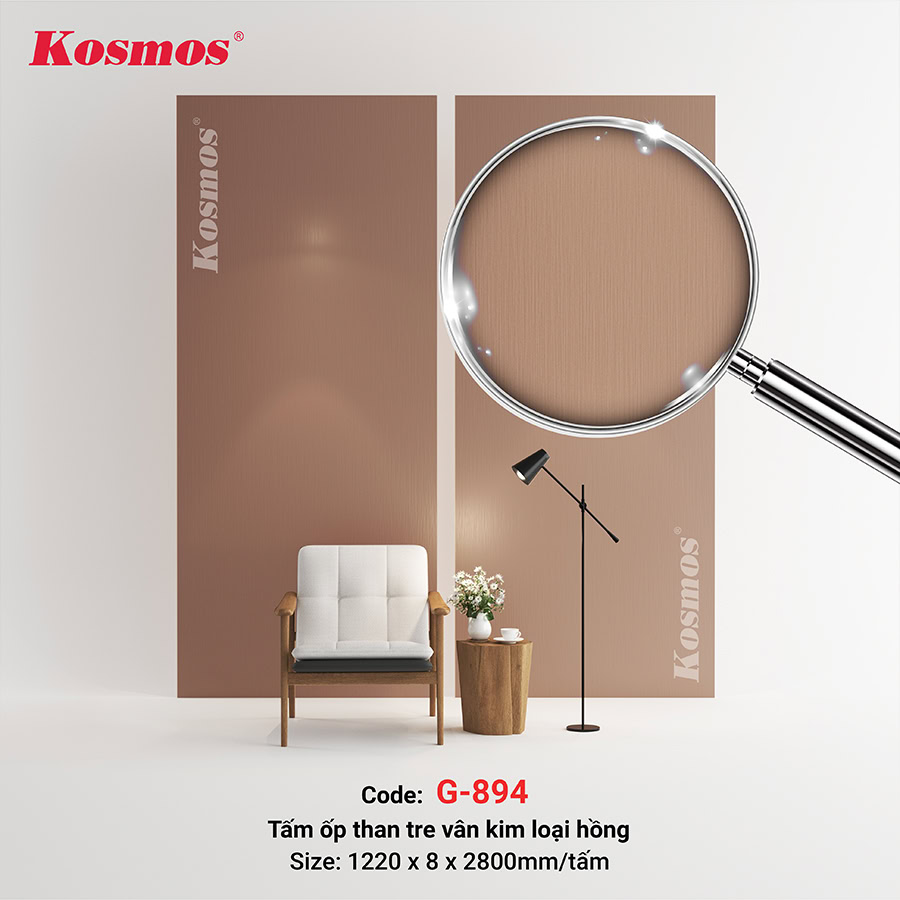 Tấm ốp sợi than tre vân kim loại hồng trà xước dọc G-894
