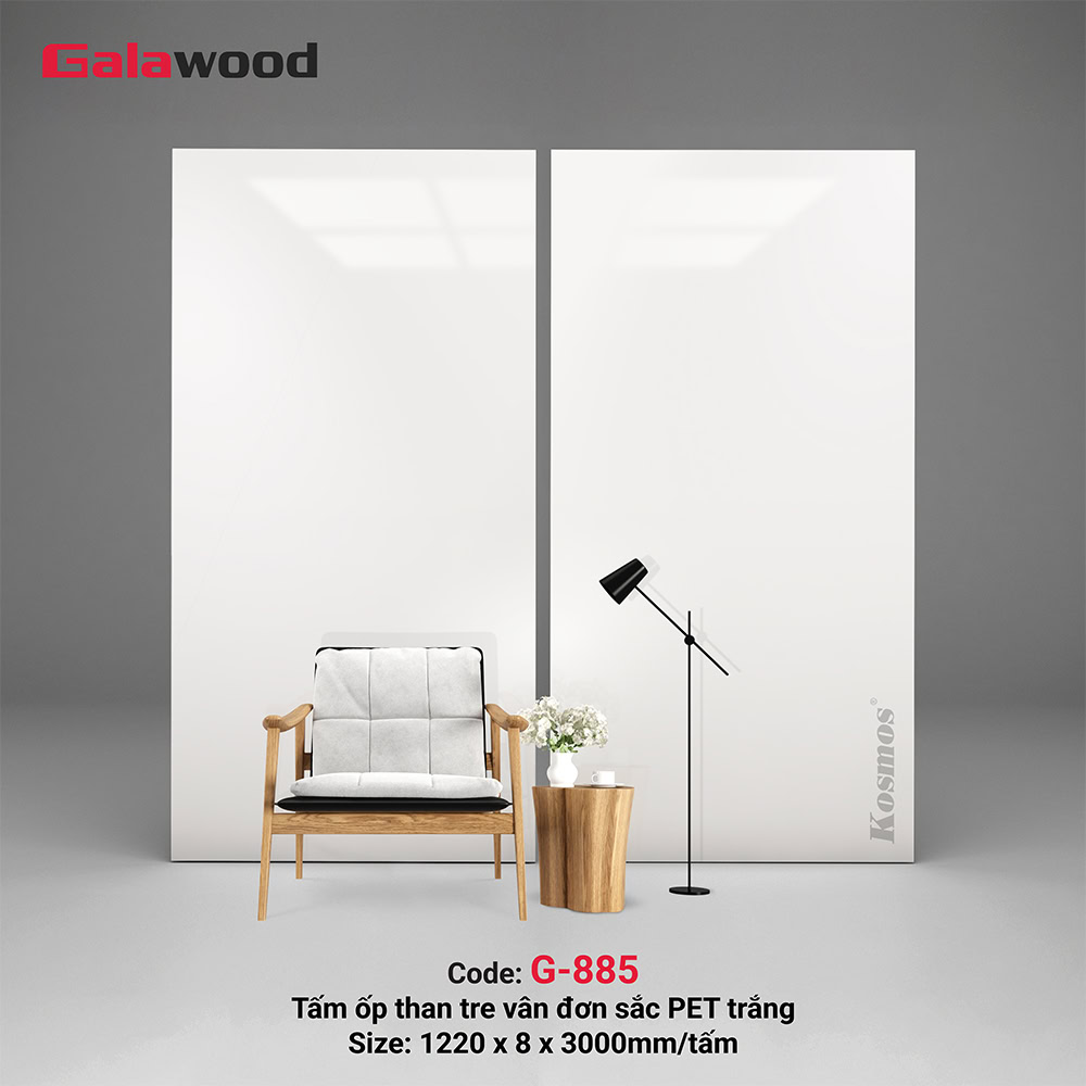 Tấm ốp tường/ốp trần than tre vân đá trắng PET G-885