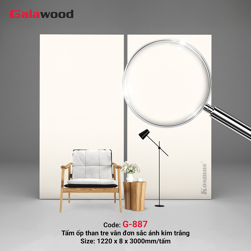 Tấm ốp than tre ánh kim trắng chống xước G-887