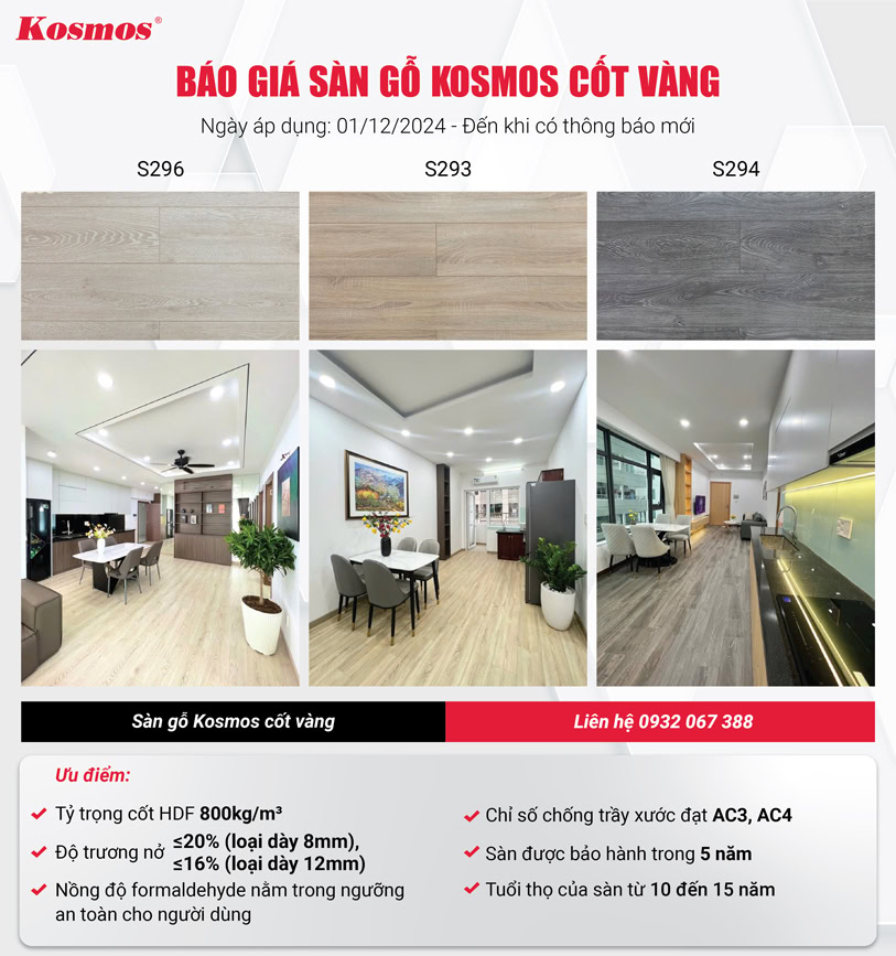 Báo giá sàn gỗ Kosmos cốt vàng Báo giá sàn gỗ Kosmos cốt vàng