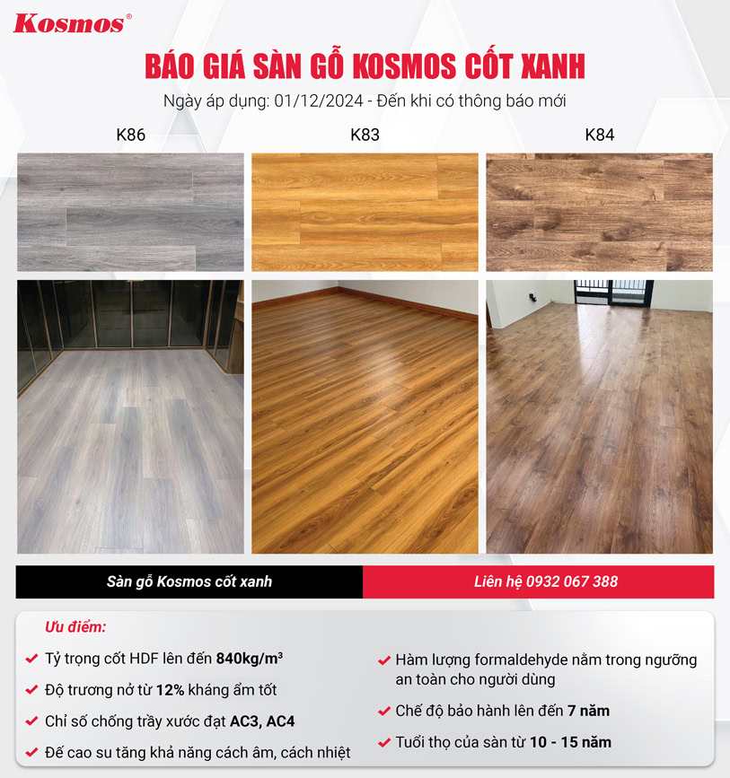 Báo giá sàn gỗ Kosmos cốt xanh Báo giá sàn gỗ Kosmos cốt xanh
