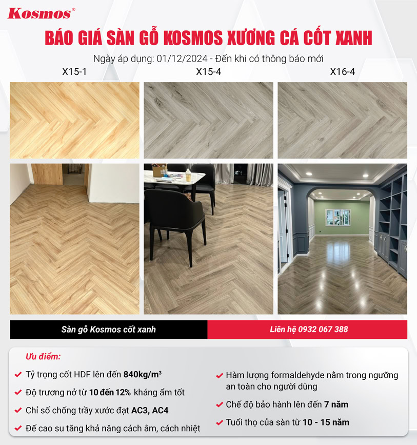 Báo giá sàn gỗ Kosmos xương cá cốt xanh Báo giá sàn gỗ Kosmos xương cá cốt xanh