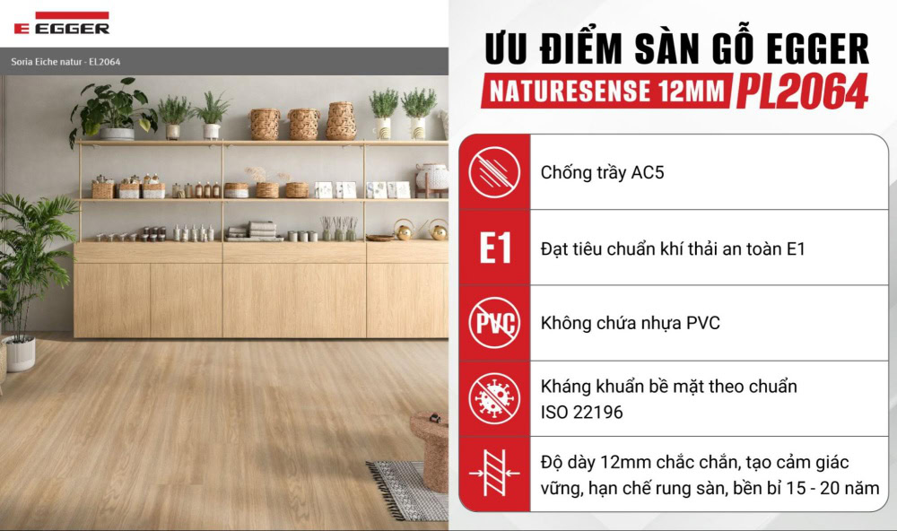 Điểm nổi bật của sàn gỗ 12mm nhập khẩu Đức PL2064
