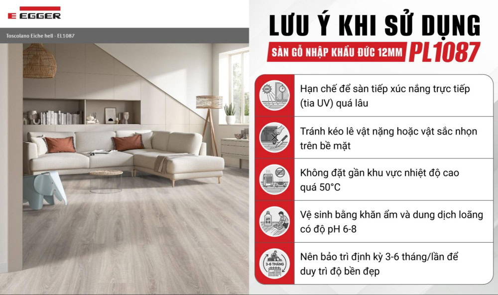 Lưu ý khi sử dụng sàn gỗ công nghiệp 12mm PL1087