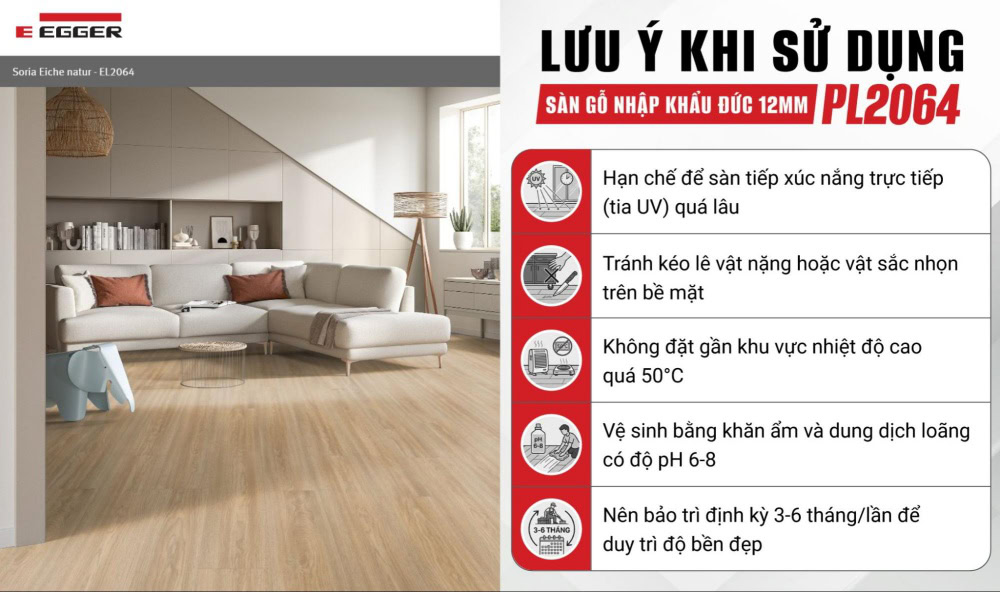 Lưu ý khi sử dụng sàn gỗ công nghiệp 12mm PL2064