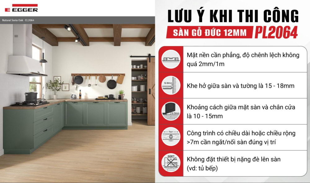 Lưu ý khi thi công sàn gỗ 12mm PL2064