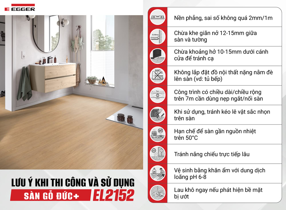 Lưu ý khi thi công và sử dụng sàn gỗ chịu nước EL2152