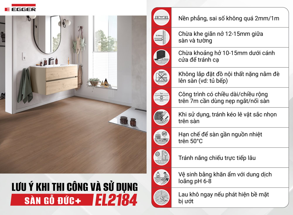 Lưu ý khi thi công và sử dụng sàn gỗ chịu nước EL2184