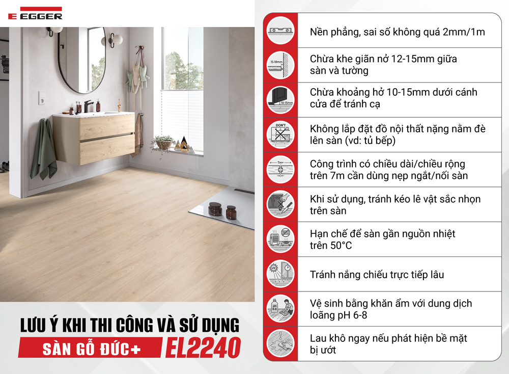 Lưu ý khi thi công và sử dụng sàn gỗ chịu nước EL2240